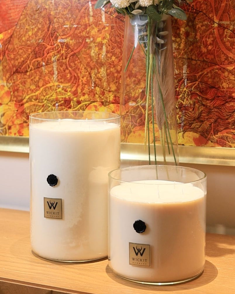 Wickit Candles Lunaris — beige hand-blown glass candle, alternate view